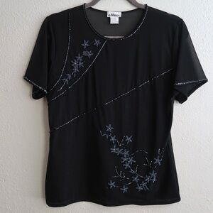 Vintage Effeci Black Sheer Beaded Floral Motif Top